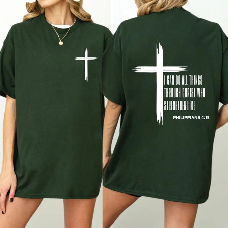 Faith-Based Graphic Tee - Inspirational Cross Design with Bible Verse, Perfect for Religious Expression