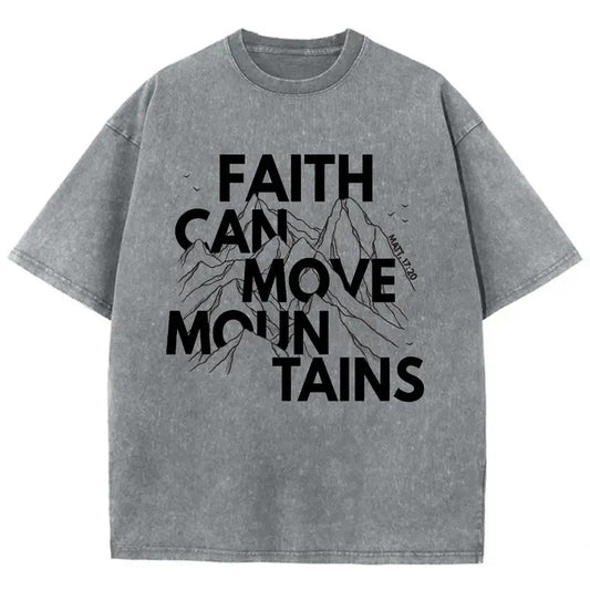 Faith Can Move Mountains Unisex Washed T-Shirt, Christian t shirts, Vintage 90s Graphic Tee Gift Cotton Top Womenswear, Mineral color