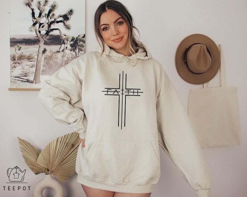 Faith Cross Sweatshirt, Christian Sweatshirt, Bible Verse Hoodie, Christian Gift, Jesus Sweatshirt, Gift for Him, Gift for Her Hoodie and Sweater; T-shirt Cotton Menswear Polyester Tops