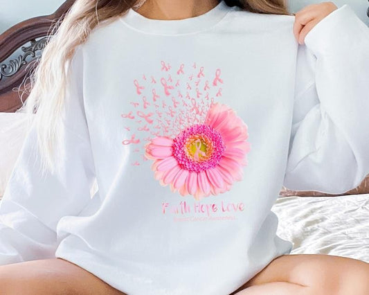 Faith Hope Love Cancer Awareness Sweatshirt, Warrior Sweatshirt, Cancer Support Hoodie, Breast Cancer Shirts for Women, Pink Ribbon  T-shirt, sweater and Hoodie