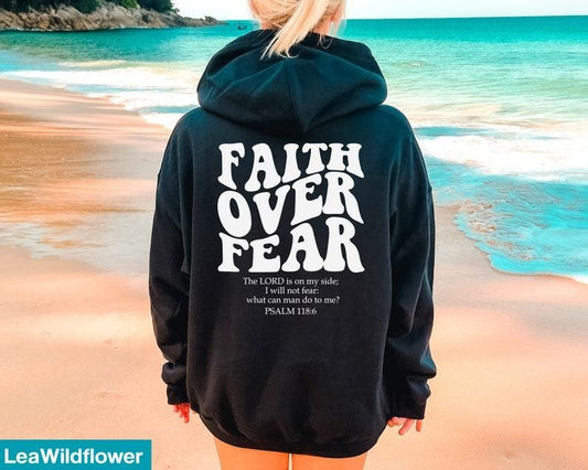 Faith Over Fear Christian Hoodie - Aesthetic Sweatshirt with Bible Verse, Cotton & Polyester Blend, Trendy Church Hoodie, Reliable Quality