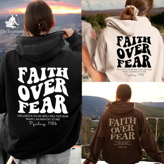 Faith Over Fear Christian Hoodie Bible Verse Aesthetic Christian Sweatshirts Unisex Jesus, Faith Shirt, Religious  Hoodie and Sweater; T-shirt Cotton Menswear Polyester Tops