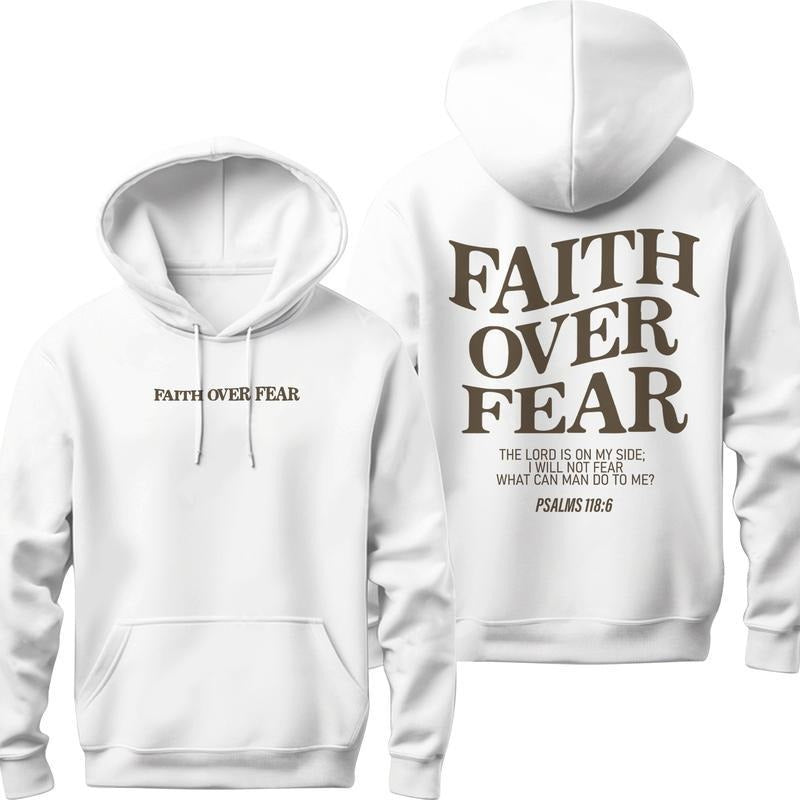 Faith Over Fear Christian Hoodie Christian Hoodie Jesus Hoodie Trendy Hoodie Bible Verse Shirt Aesthetic Clothes Aesthetic Hoodie; Hoodie  Cotton Menswear Polyester Tops Classic Embroidered