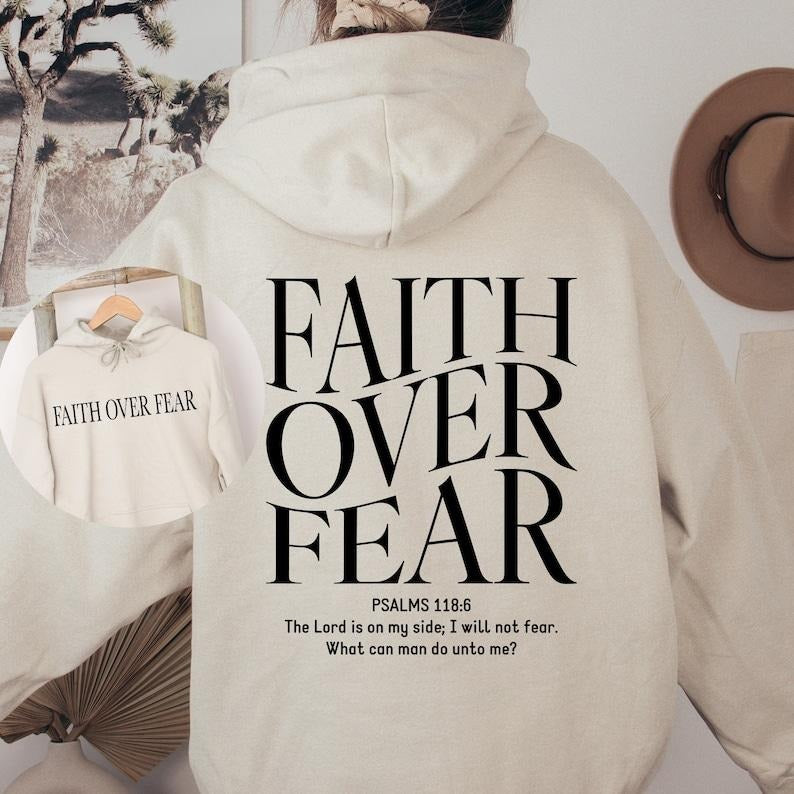 Faith Over Fear Christian Hoodie, Christian Sweatshirt, Jesus Hoodie, Trendy Hoodie, Bible Verse Hoodie, Gift For Her,...