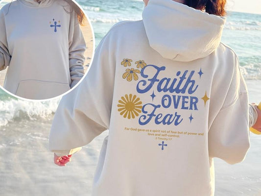 Faith Over Fear Hoodie Christian Hoodie Bible Verse Aesthetic Sweatshirts Jesus Hoodie Church Hoodie Trendy Hoodie Christian Streetwear  T-shirt, sweater and Hoodie