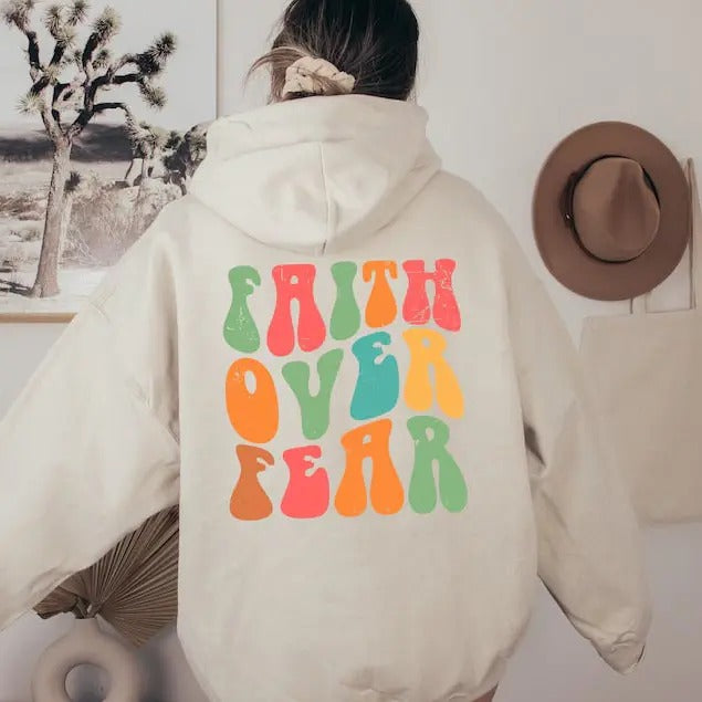 Faith Over Fear Hoodie, Christian Hoodies, Bible Verse Hoodie, Aesthetic Christian Hoodie, Trendy Oversized Faith Over...