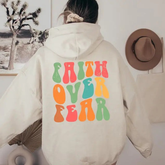Faith Over Fear Hoodie, Christian Hoodies, Bible Verse Hoodie, Aesthetic Christian Hoodie, Trendy Oversized Faith Over...