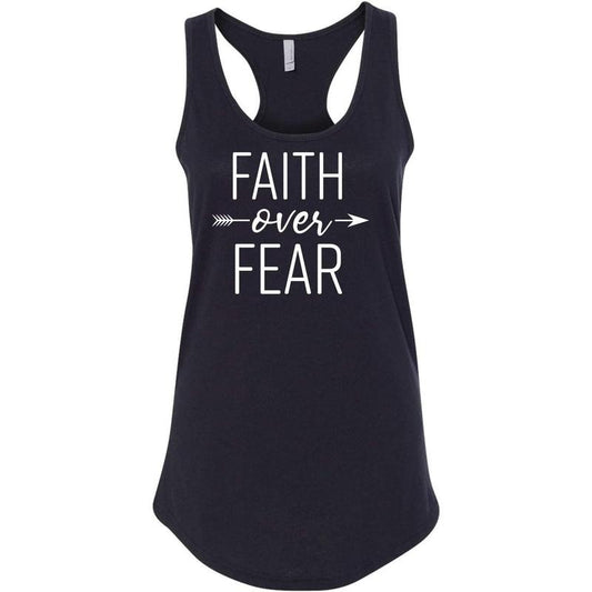 Faith Over Fear Printed Ladies Next Level Brand Sleeveless Racerback Tank Top Made in USA