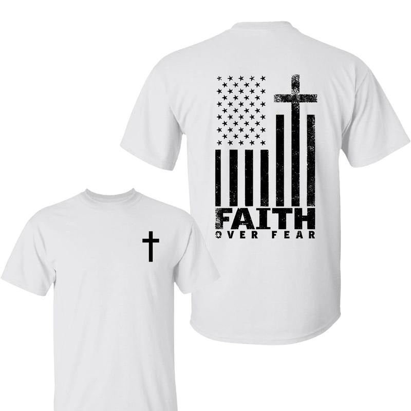 Faith Over Fear Shirt,  American Flag Cross Graphic With Bold Christian Message , For Believers And Patriots , Short...
