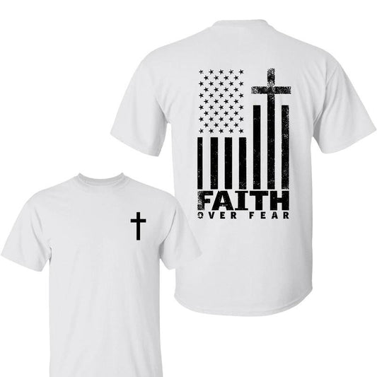Faith Over Fear Shirt,  American Flag Cross Graphic With Bold Christian Message , For Believers And Patriots , Short...