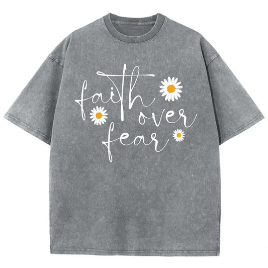 Faith Over Fear Unisex Washed T-Shirt, Christian t shirts, Christian Jesus  t shirts, Vintage 90s Graphic Tee Gift Cotton Top, Mineral color
