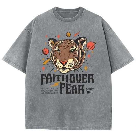 Faith Over Fear Unisex Washed T-Shirt, Christian t shirts, Christian Jesus  t shirts, Vintage 90s Graphic Tee Gift Cotton Top, Mineral colorstyle{n002}2