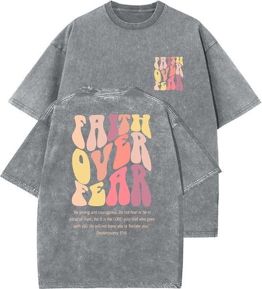 Faith Over Fear Unisex Washed T-Shirt, Christian t shirts, Lovellx, Christian t shirts, Vintage 90s Graphic Tee, Gift Top Womenswear Cotton
