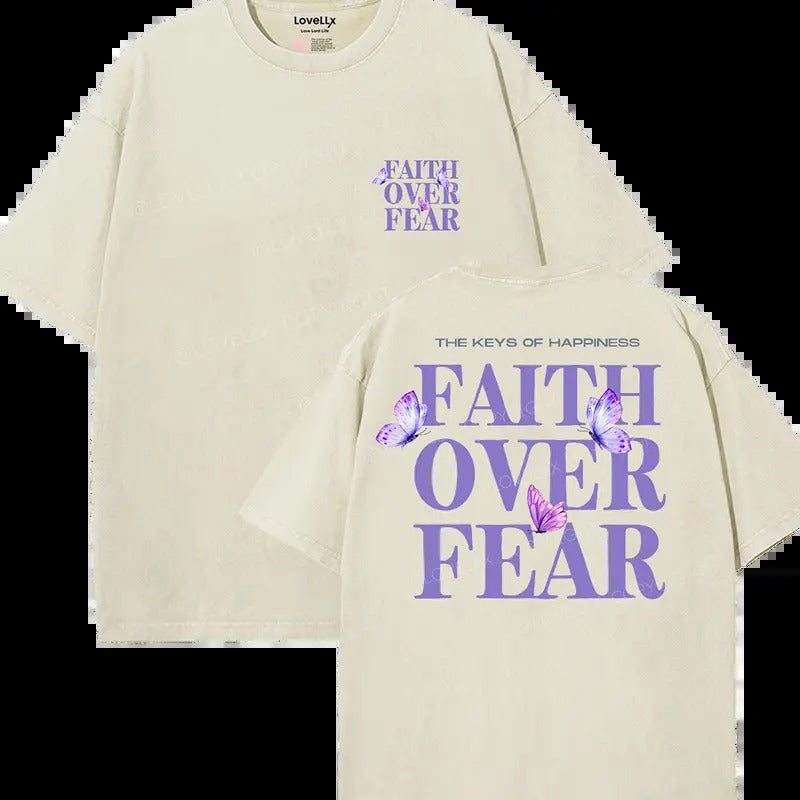Faith Over Fear Unisex Washed T-Shirt, Christian t shirts, Vintage 90s Graphic Tee, Gift Top Womenswear Cottonstyle{n002}3