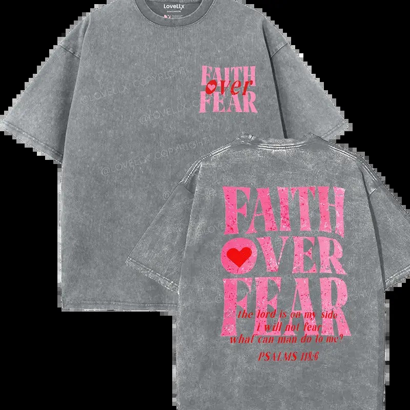 Faith Over Fear Unisex Washed T-Shirt, Christian t shirts, Vintage 90s Graphic Tee, Gift Top Womenswear Cottonstyle{n002}5