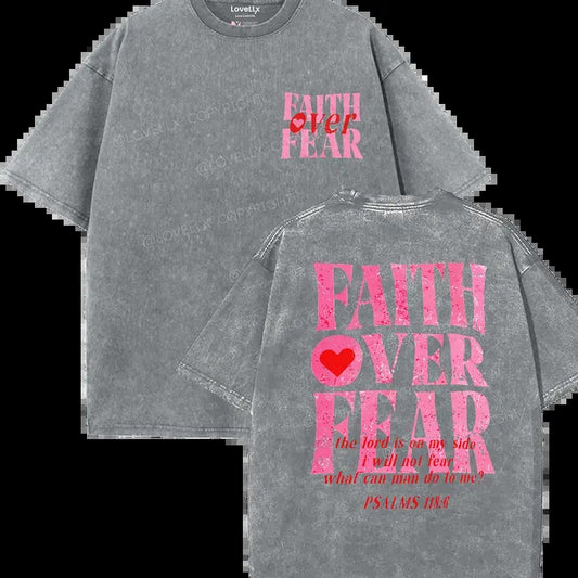 Faith Over Fear Unisex Washed T-Shirt, Christian t shirts, Vintage 90s Graphic Tee, Gift Top Womenswear Cottonstyle{n002}5