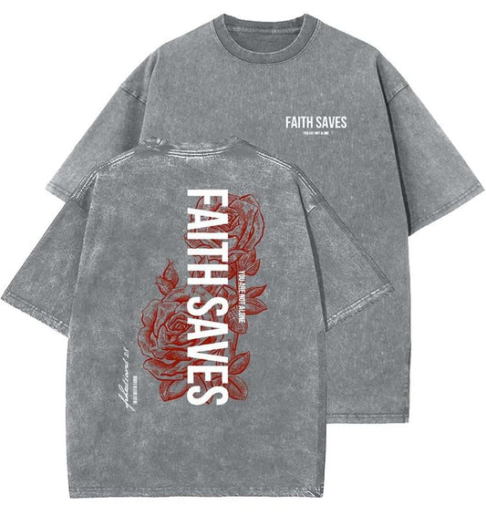 Faith Saves Unisex Washed T-Shirt, Christian t shirts, Vintage 90s Graphic Tee, Gift Top Womenswear Cotton