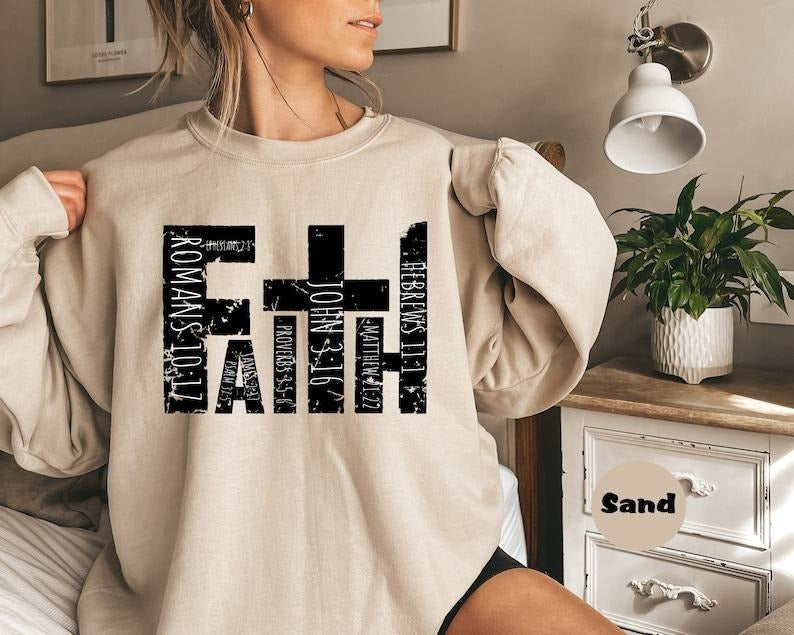 Faith Sweatshirt, Christian Hoodie, Bible Verse Outfit, Church Clothing, Christian Cross Apparel, Religious Women Sweatshirt, Christian Gift