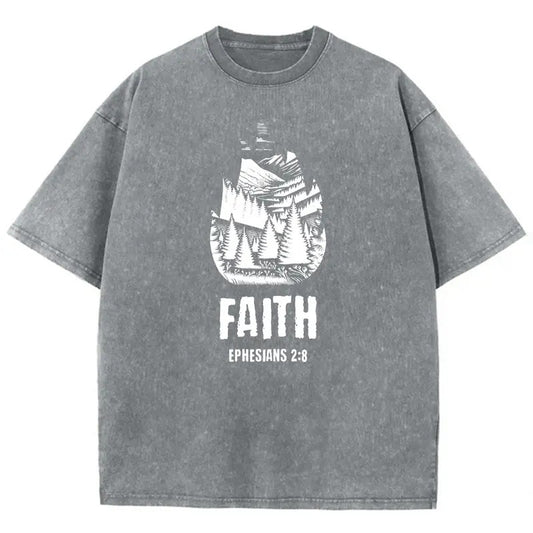 Faith Unisex Washed T-Shirt, Christian t shirts, Christian Jesus  t shirts, Vintage 90s Graphic Tee Gift Cotton Top, Mineral color