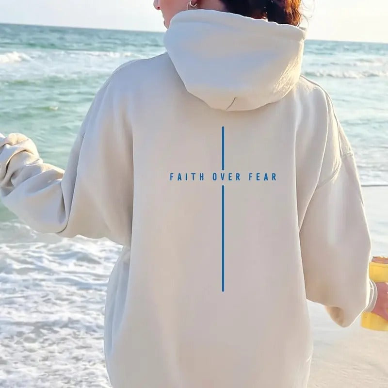 Faith over Fear Hoodie Front Back Design Faith Over Fear Sweatshirt Christian Hoodie Cotton Sweaters