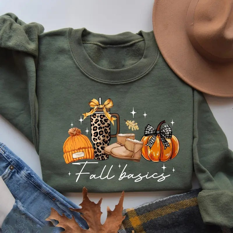 Fall Basics Sweatshirt, Coquette Pumpkin Shirt, Fall Autumn Shirt, Autumn Shirt, Fall Sweatshirt, Fall Vibes, Cozy Season, Fall Coffee Lover Sweater, Fall Girl Shirt, Fall Halloween Thanksgiving Gift Shirt