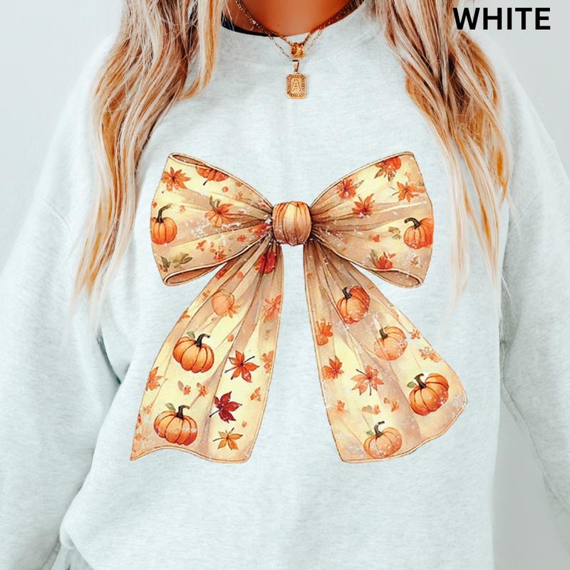 Fall Bow Sweatshirt, Fall Crewneck Sweatshirt, Halloween Bow Sweater, Oversized Sweatshirt for Fall