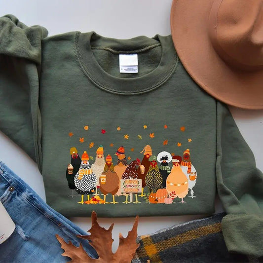 Fall Chicken Sweatshirt, Halloween Chicken Shirt, Thanksgiving Chicken Sweatshirt, Humorous Fall Chickens Shirt, Chicken Lover Fall Sweater, Thankful Pumpkin Chickens Sweatshirt, Fall Farmer Shirt
