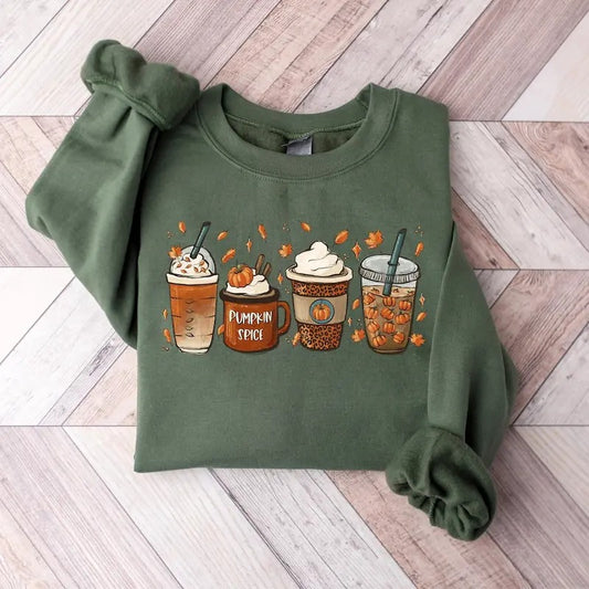 Fall Coffee Sweatshirt for Women, Thanksgiving Sweater, Fall Crewneck Pumpkin Spice Sweatshirt Cotton Womenswear