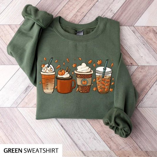 Fall Coffee Sweatshirt for Women, Vintage Thanksgiving Sweater, Fall Crewneck Pumpkin Spice Sweatshirt, Hoodie and Sweater; T-shirt Cotton Womenswear