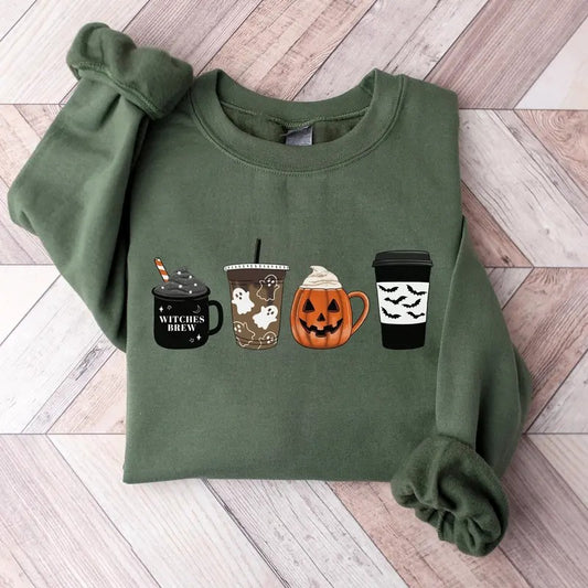 Fall Coffee Sweatshirt, Halloween Coffee Sweatshirt, Pumpkin Spice Shirt, Halloween Pumpkin Face Shirt, Autumn Fall Halloween Gift Shirt, Witch Coffee Halloween Shirt, Ghost Shirt