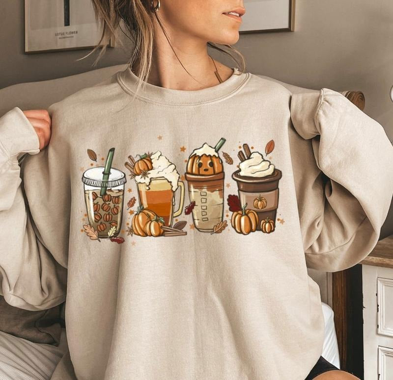 Fall Coffee Sweatshirt, Pumpkin Spice Shirt, Cute Fall Sweatshirt, Coffee Lover Shirt, Halloween Pumpkin Latte Drink Cup Shirt, Autumn Fall Halloween Thanksgiving Shirt
