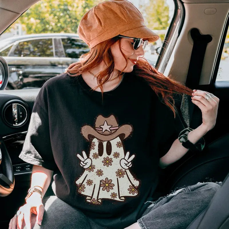 Fall Cowgirl Ghost T-shirt, Bougie Fall Cowboy Ghost Shirt, Cute Halloween Cowgirl Hat Ghost Shirt, Fall Shirts For Women