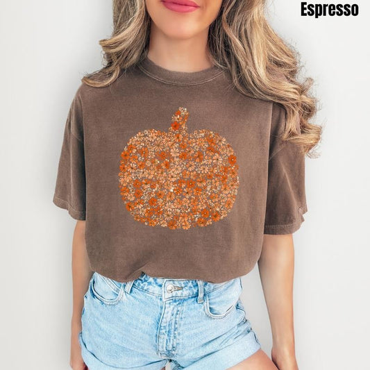 Fall Floral Pumpkin Comfort Colors T-Shirt 'NLB'