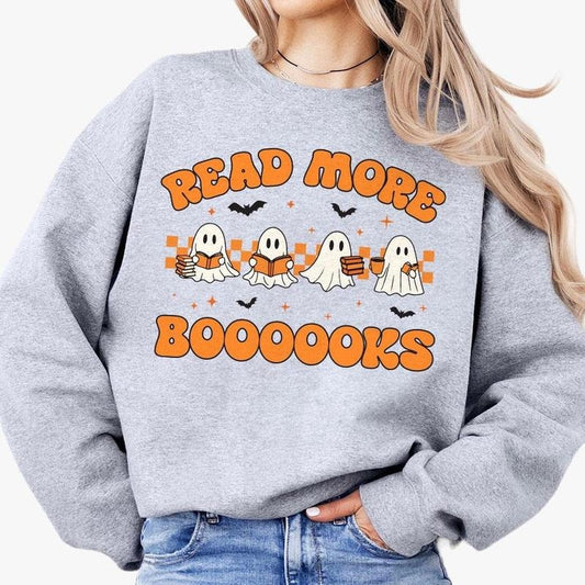 Fall Ghost Book Comfort Shirt, Read More Book Ghost Reading Book Under Fall Leaves, Spooky Season Tee, Cute Ghost Shirt, Book Lover Halloween Shirt, Bookworm Fall Tee, Boo Reading Shirt, Bookish Shirt, Fall Women Top