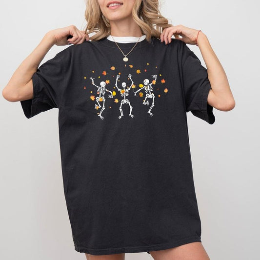 Fall Leaves Dancing, Skeletons, Ghost, Witch, Skull, Aesthetic, Meme, Halloween, Costume, Tshirt, Women's, Comfort Colors Tee, Spooky, Tshirt, Witch, Pumpkin, Ghost, Skeleton
