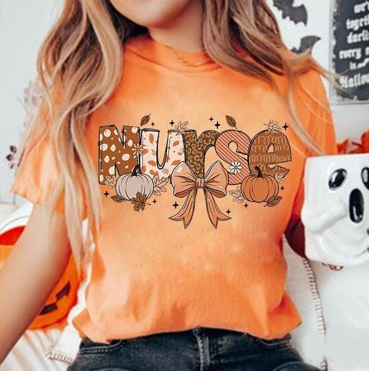 Fall Nurse Coquette, Nursing, Nurse Pumpkins, Retro Nurse Coquette Bow Shirt Unisex Cotton Shirt - Fit, Fabric