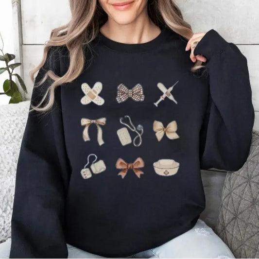 Fall Nurse Sweatshirt, Nurse Coquette Bow Shirt, Girlcore Nursing School Sweater, New Nurse Gift Soft Girl Nurse Graduation Gift, Trendy Gift For Her, Unisex Shirt, Full Size, Full Color