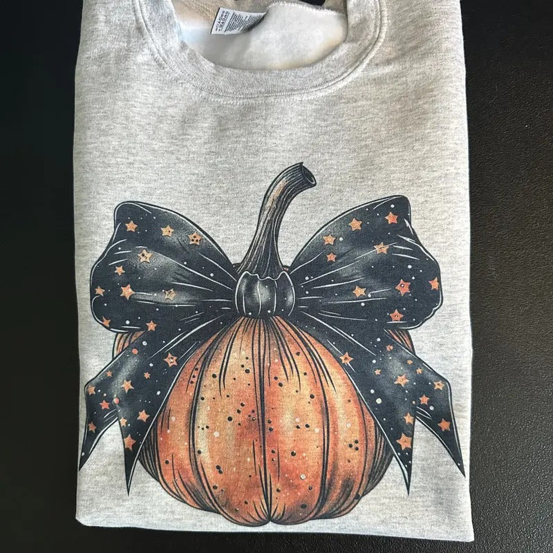 Fall Pumpkin Bow Croquette Women's Sweatshirt