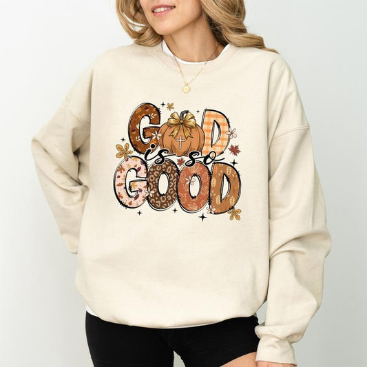 Fall Pumpkin God is So Good Sweatshirt, Vintage Autumn Christian Crewneck, Fall Vibes Sweaters for Women, Bible Verse Sweatshirt, Jesus Apparel, Comfy Long Sleeve Pullover, Cotton Fabric Womenswear