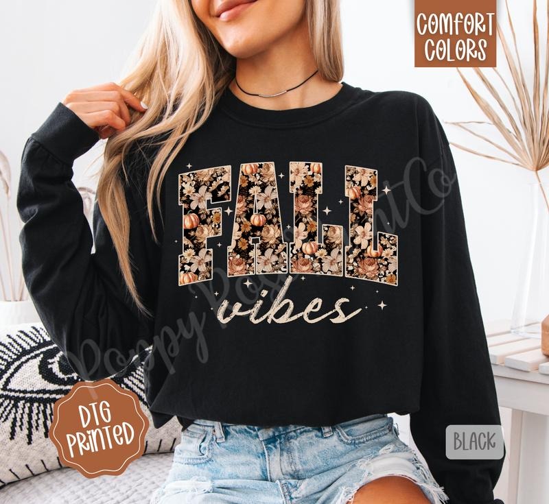Fall Vibes Comfort Colors Long Sleeve T-Shirt, Cute Women's Autumn Tee Hoodie, Sweatshirt | WearSparks.com