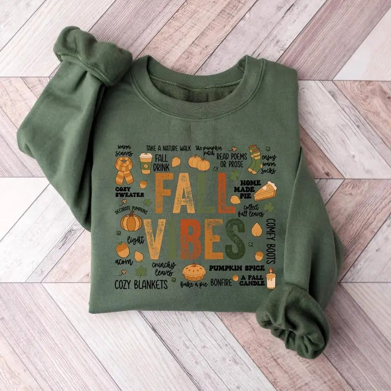 Fall Vibes Sweatshirt, Autumn Sweatshirt, Pumpkin Shirt, Thanksgiving Shirt Cotton Sweaters