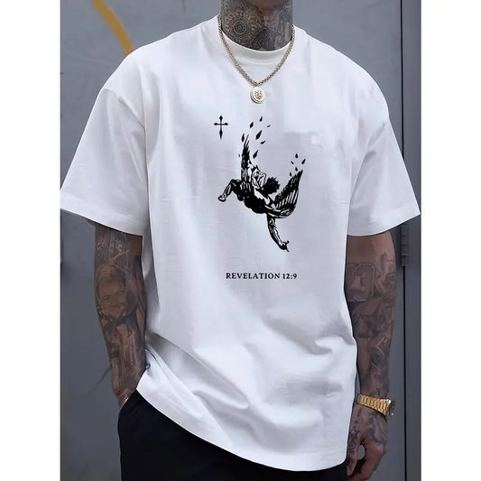 Fallen angel print tee shirt, Tees for Men, Casual Short Sleeve T-shirt for summer Made in USA