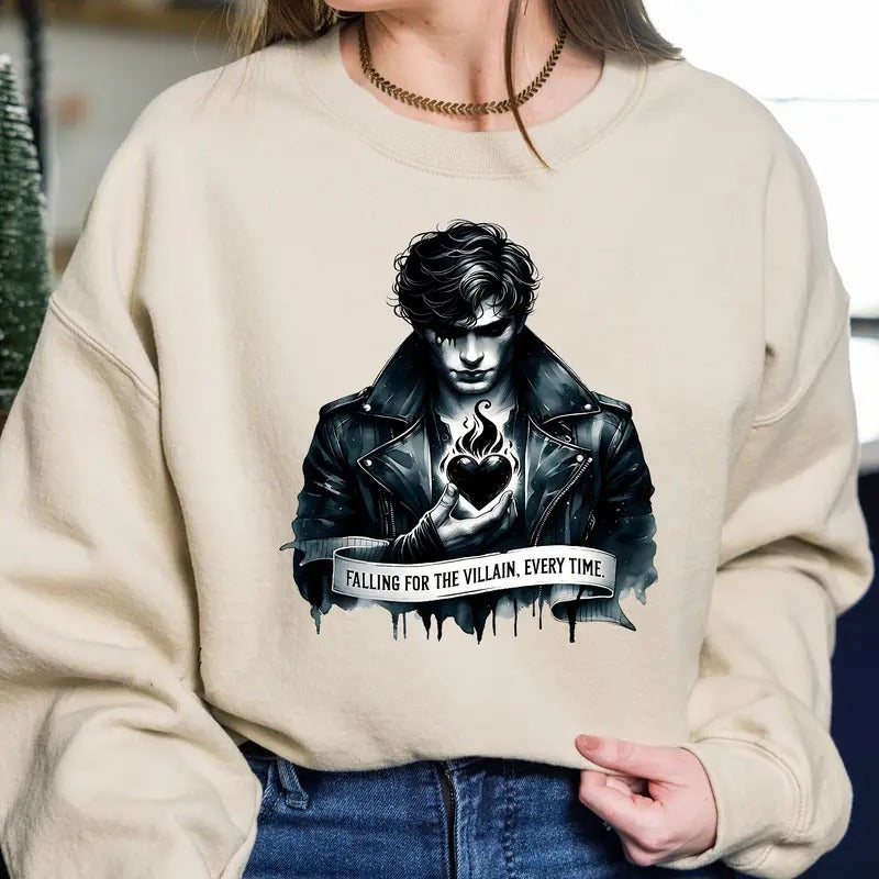 Falling For The Villain Every Time Sweatshirt, Morally Grey Hoodie, Romantasy Romance Shirt, Bookish Merch, Spicy Book Club, Booktok Dark Romance Gift, Bookstagram Sweater