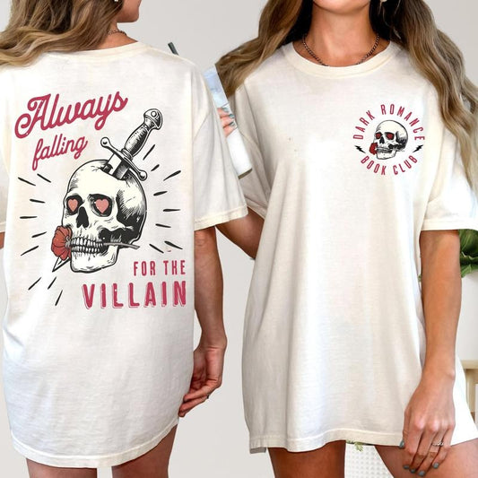 Falling for the Villain T-Shirt For Dark Romance Reader, Smut Reader Sweatshirt, Booktok Sweater, Morally Grey Hoodie, Reading Shirt Gift