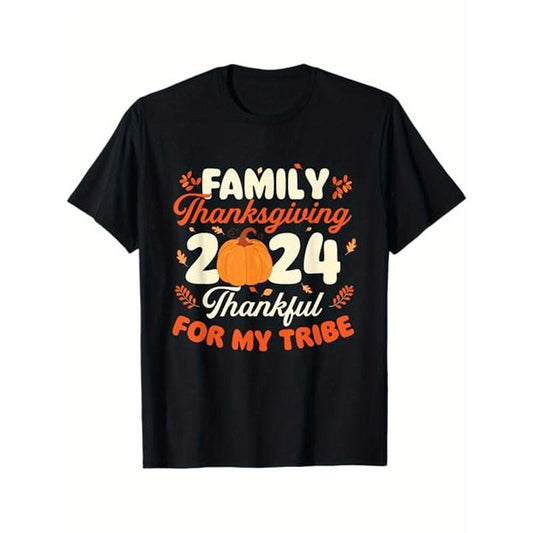 Family Thanksgiving 2024 - Soft Cotton T-Shirt for Men & Women, Perfect for Fall Holidays, Halloween, Christmas | Casual Round Neck Tee with Unique Prints | Black Made in USA