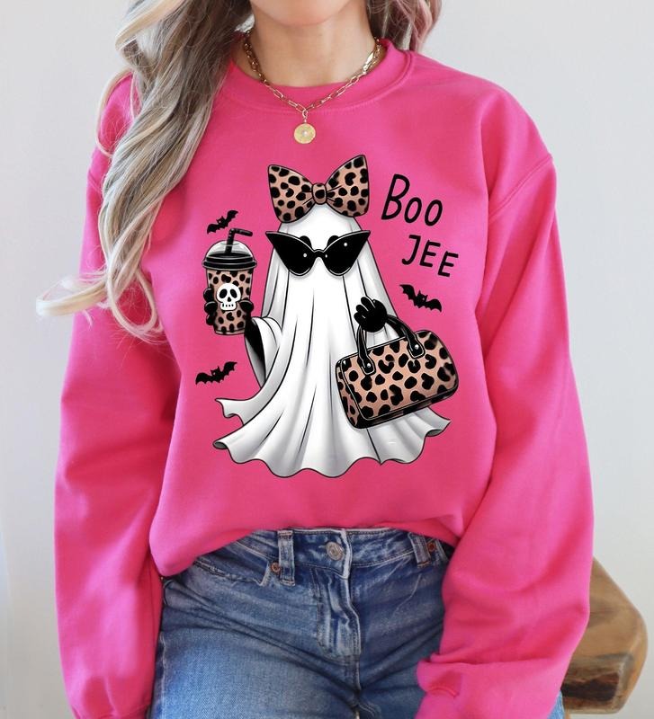 Fancy Boujee Ghost, Halloween, Bow, Coquette, Western, Vintage, Pumpkin, Retro, Spooky, Costume, Fall, Graphic Sweatshirt