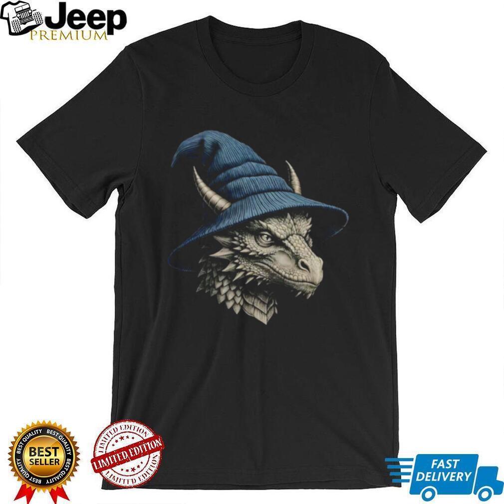 Fantasy Dragon Blue Wizard Hat Magic RPG Gamer Halloween T Shirt