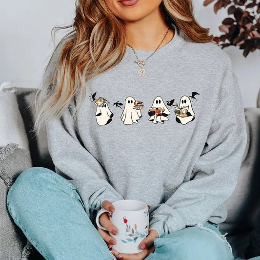 Fantasy Dragon Halloween Ghost T-Shirt, Fourth Wing Ghost Reading Sweater, Ghost Reading Books Halloween Sweatshirt, Bookish Ghost Halloween Tee Shirt, Book Lover Gift