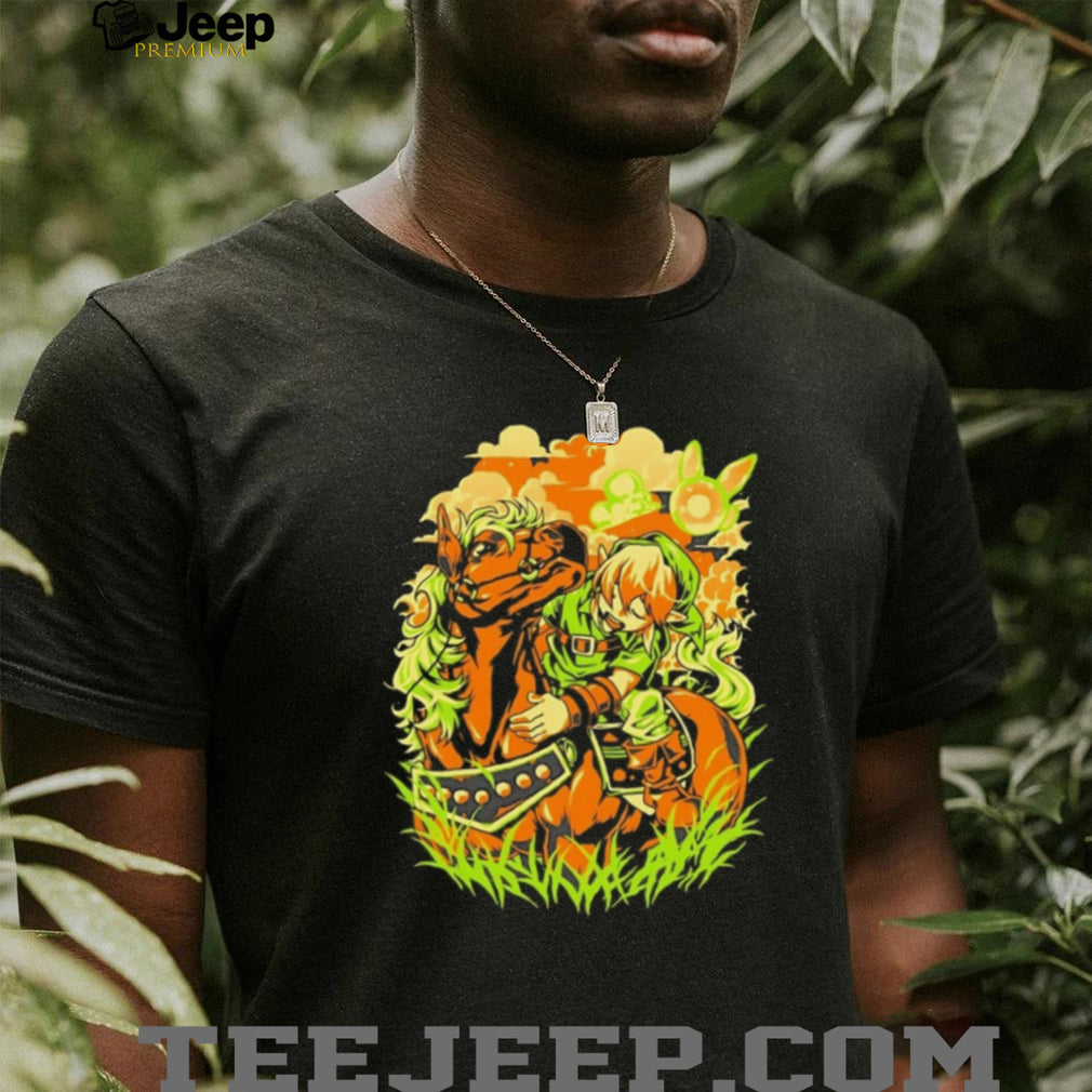 Fantasy Hero and Horse Link Art Style Graphic T Shirt