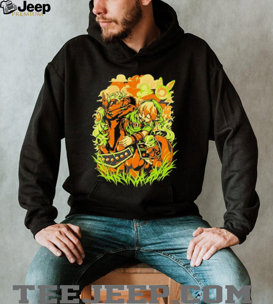 Fantasy Hero and Horse Link Art Style Graphic T Shirt